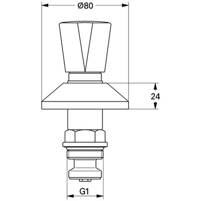 Grohe Oberteil 1'', für Unterputz-Ventile Dreikantgriff blau / rot, Farbe silberfarben Bild 2