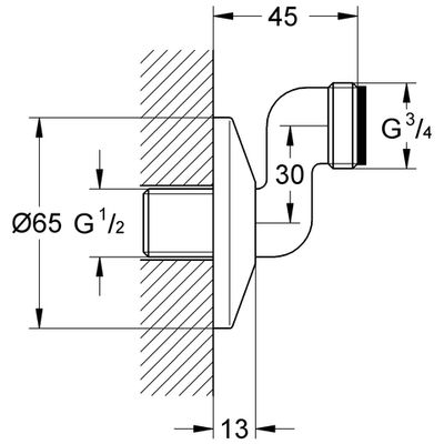 Grohe S-Anschluss 1/2" x 3/4", Verstellbereich: 30 mm, mit Rosette, verchromt, Farbe chrom Bild 2