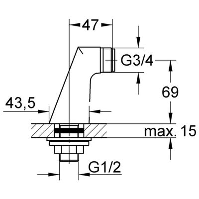 Grohe Standanschluss 12030 1/, 2" x 3 /, 4" x 70, Farbe silberfarben Bild 2
