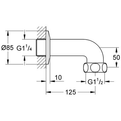 Grohe Abgangsbogen 1 1/4" AG x 1 1/2" - Mutter Ausladung, mit Schraubrosette ch, 125 mm, Farbe chrom Bild 2