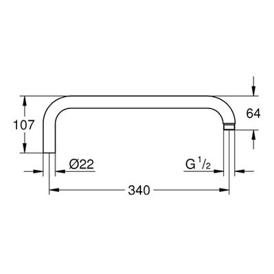 Grohe Brausearm für Rainshower Duschsysteme, Ausladung, Metall,1/2", 340 mm, Farbe chrom Bild 2