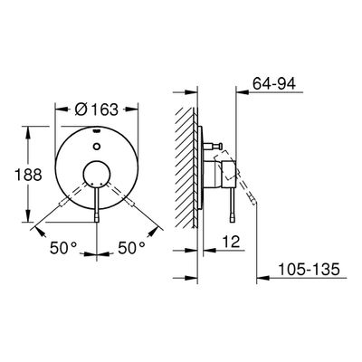 Grohe EH-Wannenbatterie Essence 19285_1 Fertigmontageset, für Rapido E, 55 x 180 mm, Farbe supersteel Bild 3