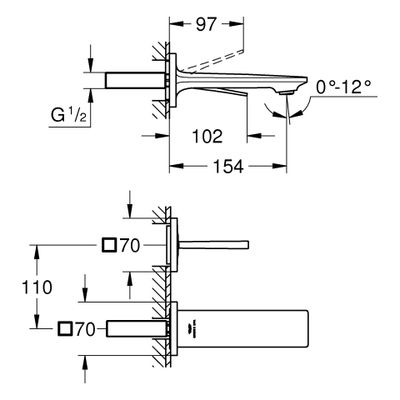 Grohe 2-L-WT-Wandbatterie Allure 19309_2 FMS, für 23429 Ausladung 154 mm, Farbe chrom Bild 3