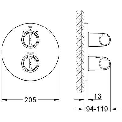 Grohe THM-Wannenbatterie Veris Fertigmontageset, für Rapido T, 70 x 235 mm, Farbe silberfarben Bild 3