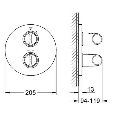 Grohe THM-Brausebatterie Veris Fertigmontageset, für Rapido T, 65 x 235 mm, Farbe silberfarben Bild 3