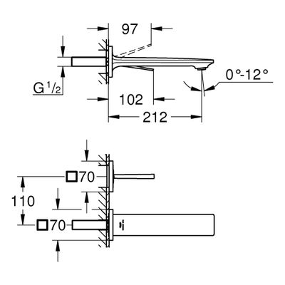Grohe 2-L-WT-Wandbatterie Allure 19386_2 FMS Ausladung 212 mm, Farbe hard graphite Bild 3