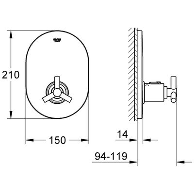 Grohe UP-THM-Zentralbatterie Atrio FMS, für Rapido T Ypsilon-Griff, 70 x 200 mm, Farbe silberfarben Bild 3