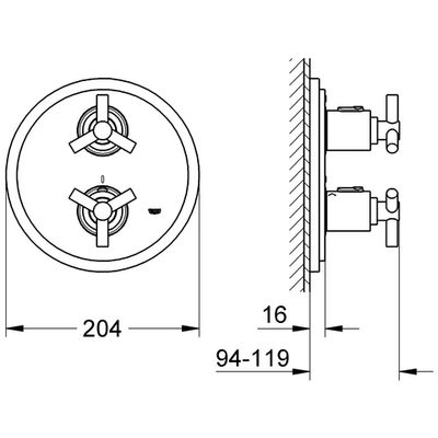 Grohe UP-THM-Brausebatterie Atrio FMS, für Rapido T Ypsilon-Griff, 65 x 235 mm, Farbe chrom Bild 3