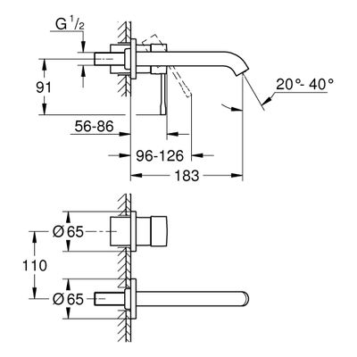 Grohe 2-L-WT-Wandbatt. Essence 19408_1 FMS Ausladung 183 mm, Farbe hard graphite Bild 3