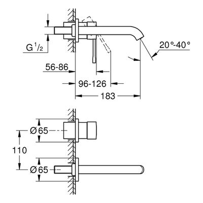 Grohe 2-Loch-WT-Wandbatterie Essence 19408_1 FMS Ausladung 183 mm, Farbe nickel Bild 3