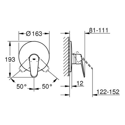 Grohe Einhand-Brausebatterie Eurodisc C 19549_2 FMS, für 35501 moon white / chrom, 70 x 203 mm, Farbe moon white Bild 3