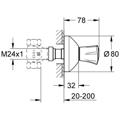 Grohe Farbset Costa für Unterputz-Ventil 20 - 200 mm mit Dreikantgriff Metall kalt verchr.19806, 78 mm, Farbe chrom Bild 3