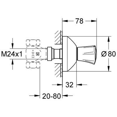 Grohe Farbset Costa für Unterputz-Ventil 20 - 80 mm mit Metallgriff, kalt, verchromt 19808, 78 mm, Farbe chrom Bild 3