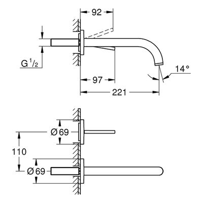 Grohe 2-L-WT-Wandbatterie Atrio 19918_3 FMS Ausladung 221 mm hard graphite geb, Farbe hard graphite Bild 3
