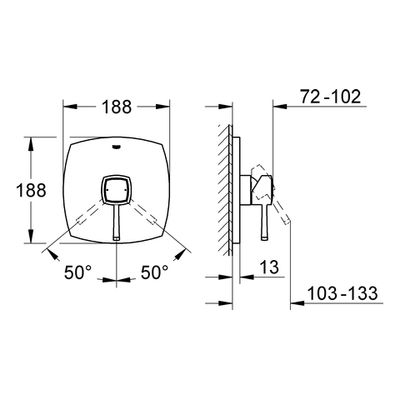 Grohe Einhand-Brausebatt. Grandera Fertigmontageset, für Rapido E, 70 x 203 mm, Farbe chrom Bild 3
