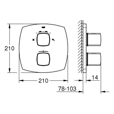 Grohe THM-Brausebatterie Grandera 19937 FMS, für Rapido T Umstellung chrom, 70 x 230 mm, Farbe gold Bild 3