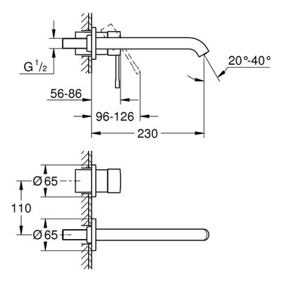 Grohe 2-Loch-WT-Wandbatterie Essence 19967_1 FMS Ausladung 230 mm nickel geb, Farbe nickel Bild 3