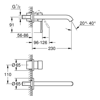 Grohe 2-Loch-WT-Wandbatterie Essence 19967_1 FMS Ausladung 230 mm, Farbe cool sunrise Bild 3