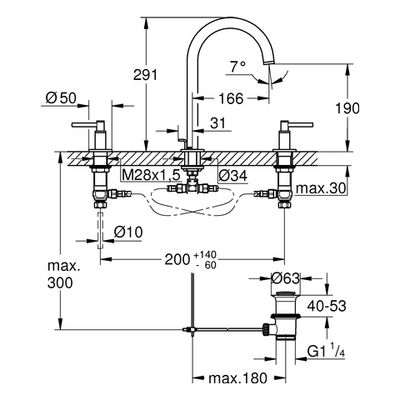 Grohe 3-Loch-WT-Batterie Atrio 20009_3 Rohrauslauf Hebelgr. hard graphite geb, Farbe hard graphite Bild 3