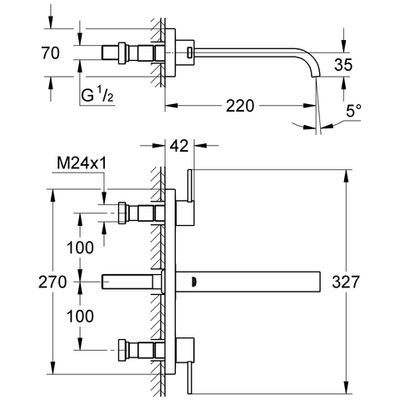 Grohe 3-Loch-WT-Batt. Allure FMS Wandmontage Hebelgriffe Ausladung 220 mm, Farbe chrom Bild 3