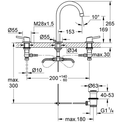 Grohe 3-Loch-WT-Batterie Concetto 20216_1 Zugstangen-Ablaufgarnitur, Farbe chrom Bild 3