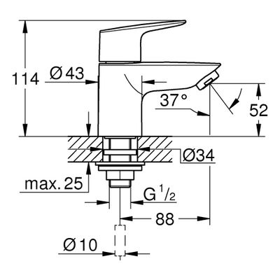 Grohe Baüdge Standventil XS-Size, ohne Ablaufgarnitur, Höhe: 114 mm, Ausladung 88 mm, 114 x 89 mm, Farbe chrom Bild 3