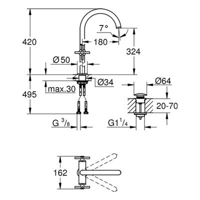 Grohe WT-Einlochbatterie Atrio 21044_3 XL-Size Kreuzgriff hard graphite geb, Farbe hard graphite Bild 3