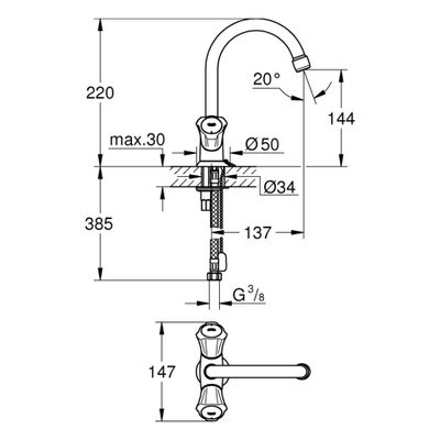 Grohe WT-Einlochbatterie Costa 21337_1 Schwenkauslauf versenkbare Kette, Farbe chrom Bild 3