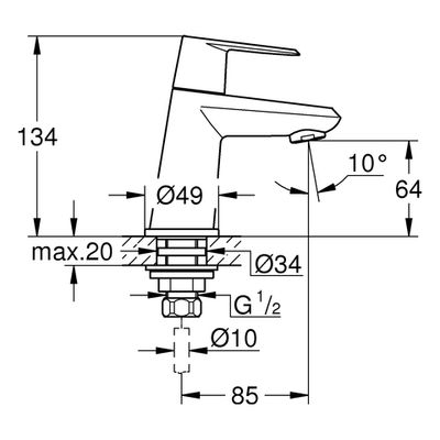 Grohe Standventil Eurodisc C 23051_2, mit Keramik-Oberteil, Farbe chrom Bild 3
