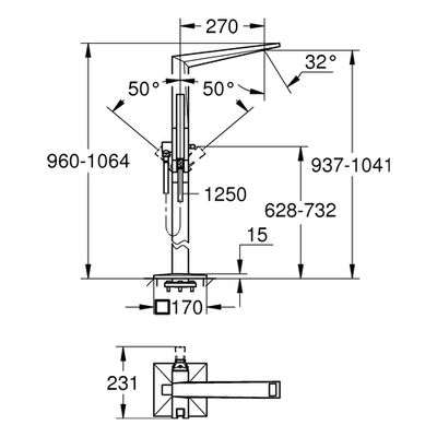 Grohe EH-Wannenbatterie Allure Brilliant 23119 FMS Bodenmontage, 230 x 250 mm, Farbe supersteel Bild 3