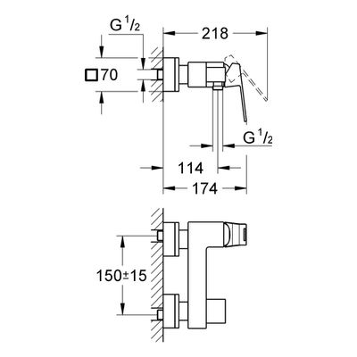 Grohe EH-Brausebatterie Eurocube 23145 Wandmontage hard graphite gebürstet, Farbe hard graphite Bild 3