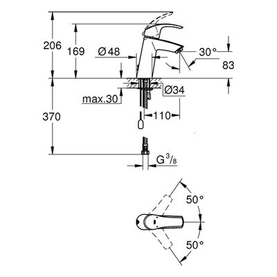 Grohe Einhand-Waschtischbatt. Eurosmart 23323_1 mittelhoch Kette, Farbe chrom Bild 3