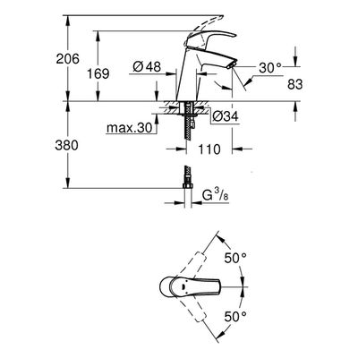 Grohe Einhand-Waschtischbatt. Eurosmart 23324_1 mittelhoch glatter Körper, Farbe chrom Bild 3