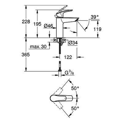 Grohe EH-WT-Batterie Eurosmart 23324_3 M-Size glatter Körper, Farbe chrom Bild 3