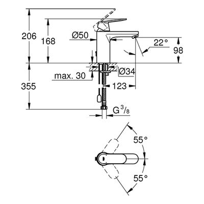 Grohe EH-Waschtischbatterie Eurosmart C mittelhoch versenkb. Kette, Farbe chrom Bild 3