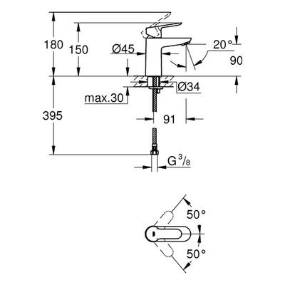 Grohe Einhand-Waschtischbatterie Baüdge 23330 glatter Körper, Farbe silberfarben Bild 3