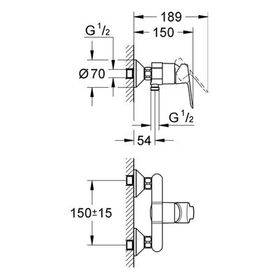 Grohe Einhand-Brausebatterie Baüdge integr. Rückflussverhinderer, 120 x 200 mm, Farbe silberfarben Bild 3