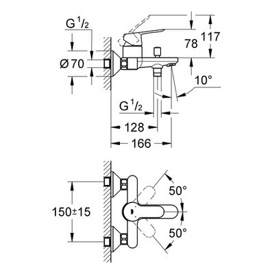 Grohe Einhand-Wannenbatterie Baüdge integr. Rückflussverhinderer, 160 x 180 mm, Farbe silberfarben Bild 3