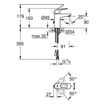 Grohe Einhand-Waschtischbatterie BauLoop versenkbare Kette, Farbe silberfarben Bild 3