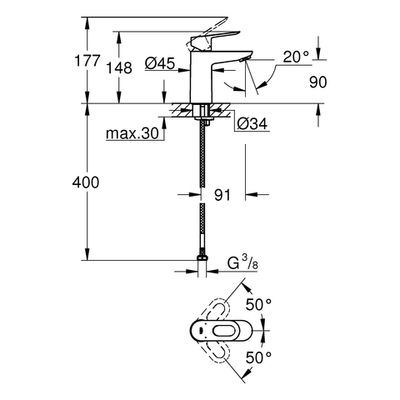 Grohe Einhand-Waschtischbatterie BauLoop glatter Körper, Farbe silberfarben Bild 3
