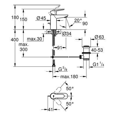 Grohe EH-WT-Batterie Baüdge Zugstangen-Ablaufgarnitur, DN 15, Farbe silberfarben Bild 3