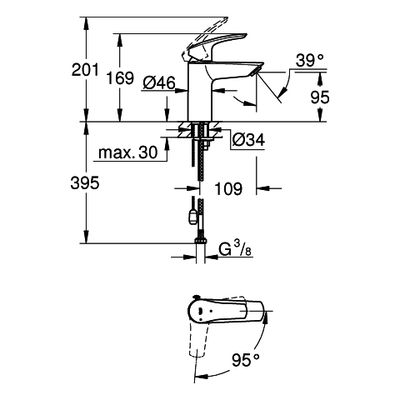 Grohe EH-WT-Batterie Eurosmart 23372_3 S-Size MST kalt Kette, Farbe chrom Bild 3