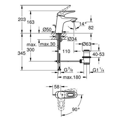 Grohe EH-WT-Batterie Eurostyle 23374_3 S-Size Mittelst. kalt moon white /, Farbe chrom Bild 3