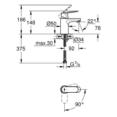 Grohe EH-Waschtischbatterie Eurosmart C 23376 gl. Körper Mittelst. kalt, Farbe chrom Bild 3