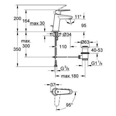 Grohe EH-WT-Batterie Eurodisc C 23389_2 kl. Ausführung Mittelstellung kalt, Farbe chrom Bild 3
