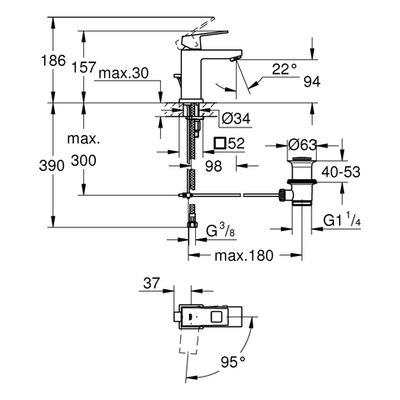 Grohe EH-WT-Batterie Eurocube 23390 Mittelstellung kalt, Farbe chrom Bild 3