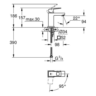 Grohe EH-WT-Batterie Eurocube 23392 Mittelstellung kalt glatter Körper, Farbe chrom Bild 3