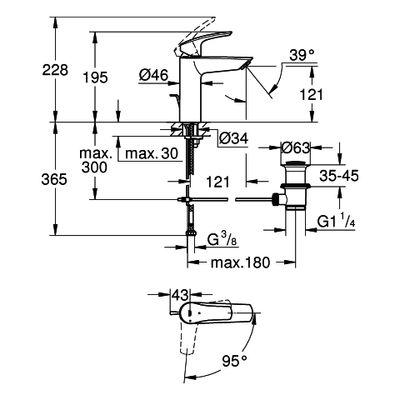 Grohe EH-WT-Batterie Eurosmart 23393_3 M-Size MST kalt Zugst.-Abl.-grt, Farbe chrom Bild 3