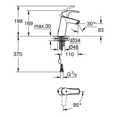 Grohe EH-WT-Batterie Eurosmart 23394_1 mittelh. Kette Mittelstellung kalt, Farbe chrom Bild 3