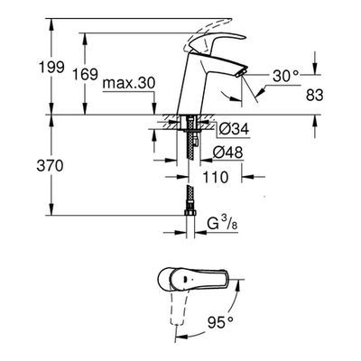 Grohe EH-WT-Batterie Eurosmart 23395_1 mh. gl. Körper Mittelstell. kalt, Farbe chrom Bild 3